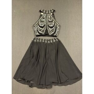 Shail K Two Size 2 Piece Sequined Black Silver Beaded Dress Y2K Prom Formal